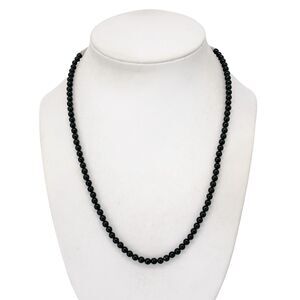 Estate JC Sterling Silver 925 Onyx Beaded Necklace 17"-19"